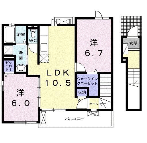 クレール・ソレイユII(2LDK/2階)の間取り写真