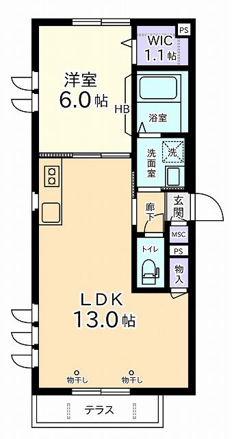 LA TERRE(1LDK/1階)の間取り写真