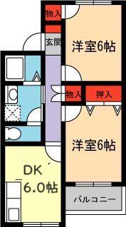 LA VIDA花屋敷(2DK/2階)の間取り写真
