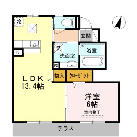 LA MER 桜上水 I(1LDK/1階)の間取り写真