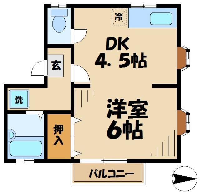 ベルハイム相原(1DK/2階)の間取り写真