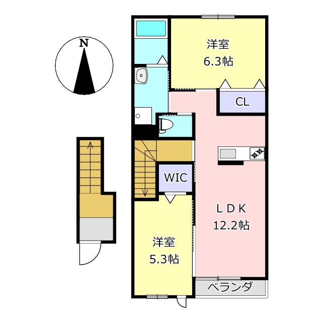 イースト・グラン砂原(2LDK/2階)の間取り写真