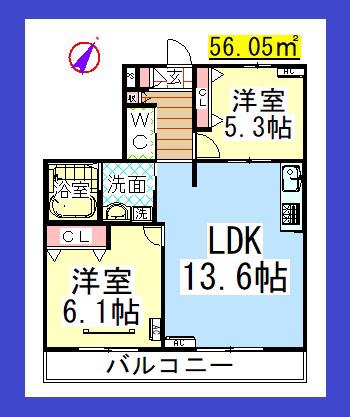 AF ボンボニエール ドゥ(2LDK/1階)の間取り写真