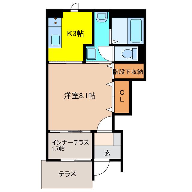 江南市野白町 アパート(1K/1階)の間取り写真