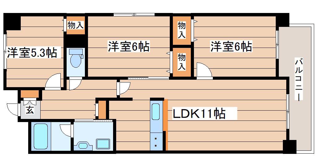 スカイヒルズST白水沢(3LDK/7階)の間取り写真