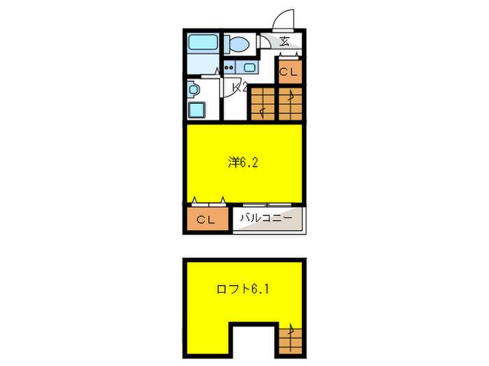 CASTELイースト L`S(1K/2階)の間取り写真