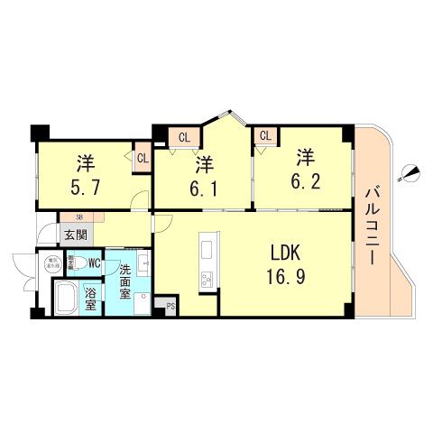 朝日ヶ丘アーバンライフ(3LDK/7階)の間取り写真
