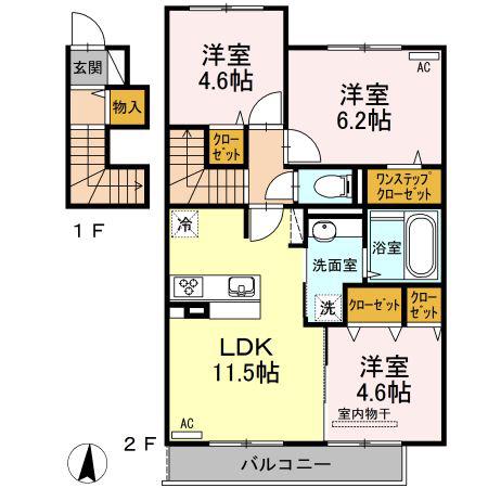 ウインディア A棟(3LDK/2階)の間取り写真