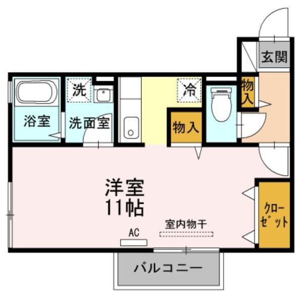 リビングタウン渡橋B(ワンルーム/2階)の間取り写真