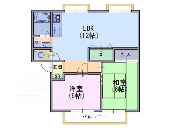 ヴィラコンフォートPART1(2LDK/2階)の間取り写真