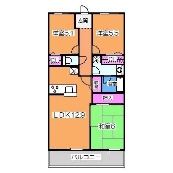 浅香山グリーンマンション(3LDK/6階)の間取り写真