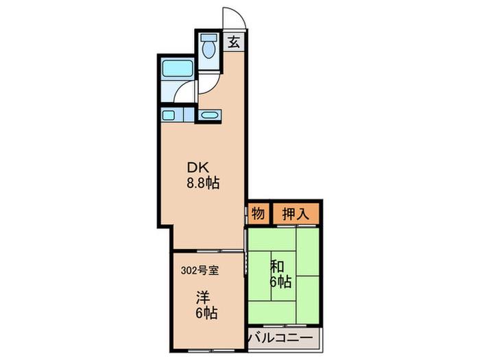 ライズ・ワン南新町(2DK/3階)の間取り写真