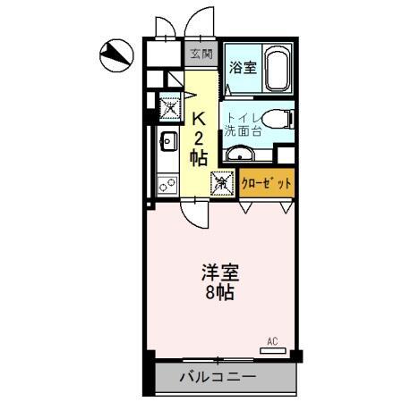 パークハイム弐番館B棟(1K/3階)の間取り写真