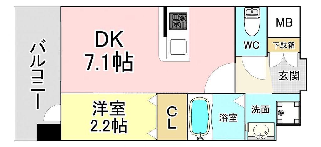 YSP八幡(1DK/7階)の間取り写真