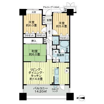 サーパス長町南(3LDK/6階)の間取り写真
