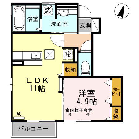 ウィークス&コリーヌ(1LDK/1階)の間取り写真