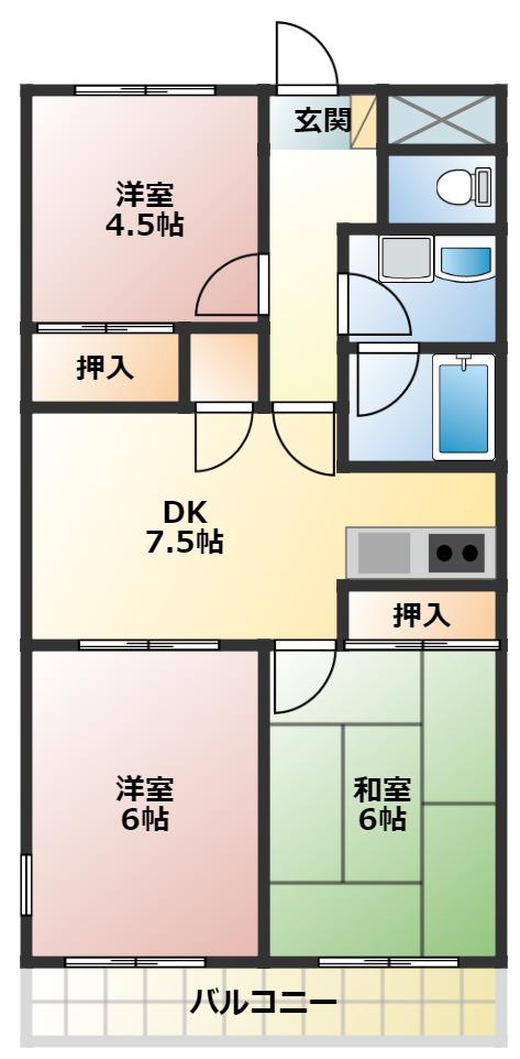 コラージュII(3DK/1階)の間取り写真