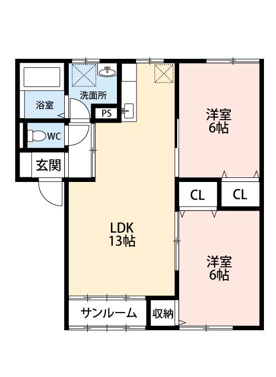 プログレス社西(2LDK/1階)の間取り写真