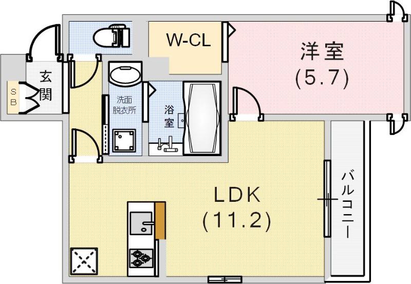 THE CROSSザクロス(1LDK/1階)の間取り写真