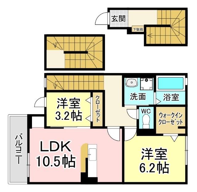 ラ・ポーズ葛原(2LDK/3階)の間取り写真