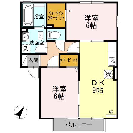 メゾンルージェB(2DK/2階)の間取り写真