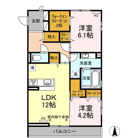 Dーメゾン B棟(2LDK/2階)の間取り写真