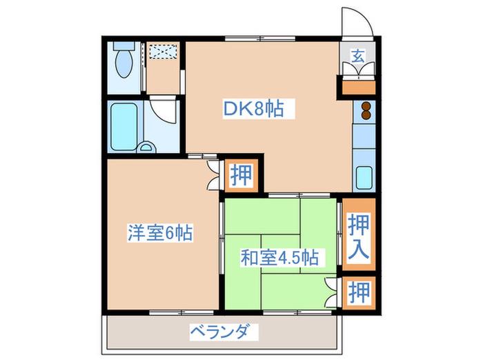 ドリームビラ高尾(2DK/1階)の間取り写真