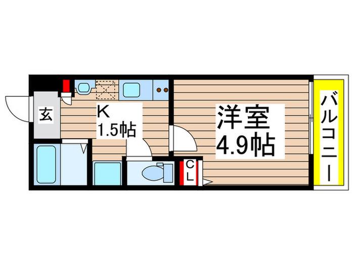 MELDIA新検見川III(1K/2階)の間取り写真