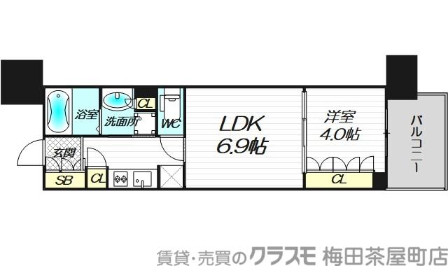 OPUS RESIDENCE SHINSAIBASHIサウス(1DK/9階)の間取り写真