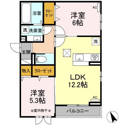D-ROOM銀杏町(2LDK/1階)の間取り写真