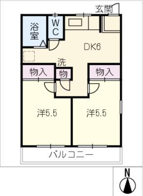 ソルテ川田 A(2DK/2階)の間取り写真
