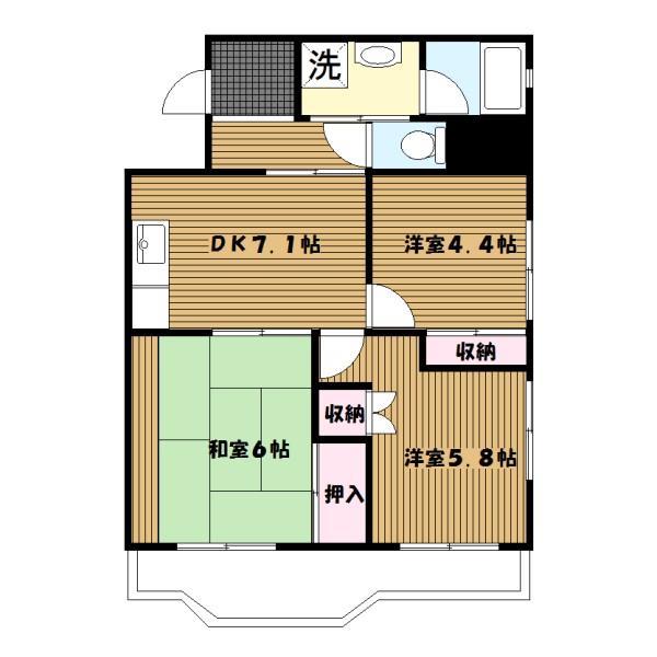 横浜若葉台(3DK/12階)の間取り写真