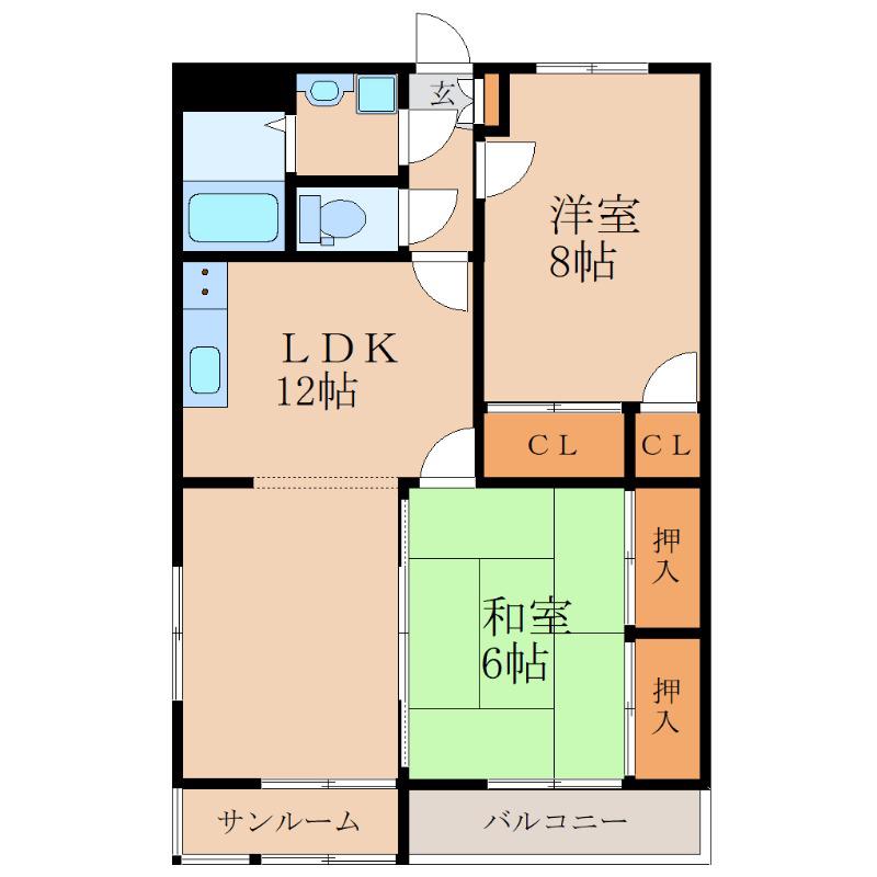 イリアスマンションFOUR(2LDK/2階)の間取り写真