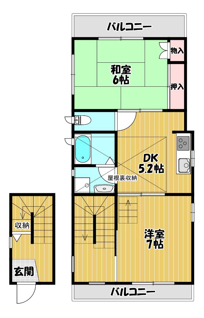 千歳町3ハイツ(2DK/2階)の間取り写真