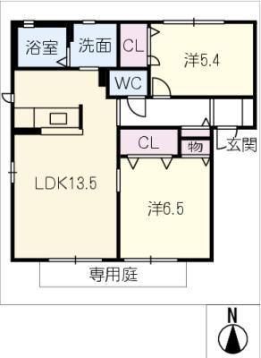 名鉄常滑線 寺本駅 徒歩28分 2階建 築24年(2LDK/1階)の間取り写真