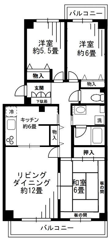 清新中央ハイツ5号棟(3LDK/1階)の間取り写真
