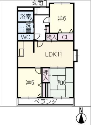 シーズンコート港南(3LDK/2階)の間取り写真