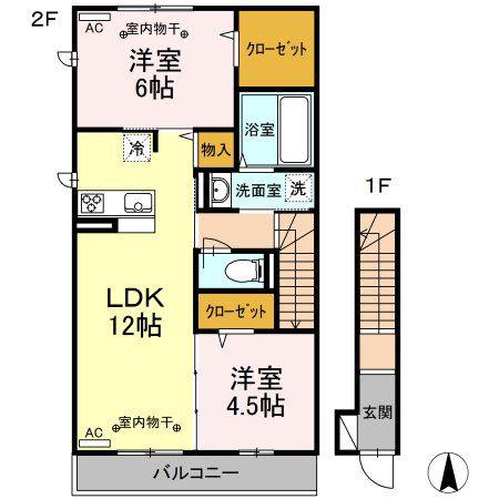 アクアヴィーテI(2LDK/2階)の間取り写真