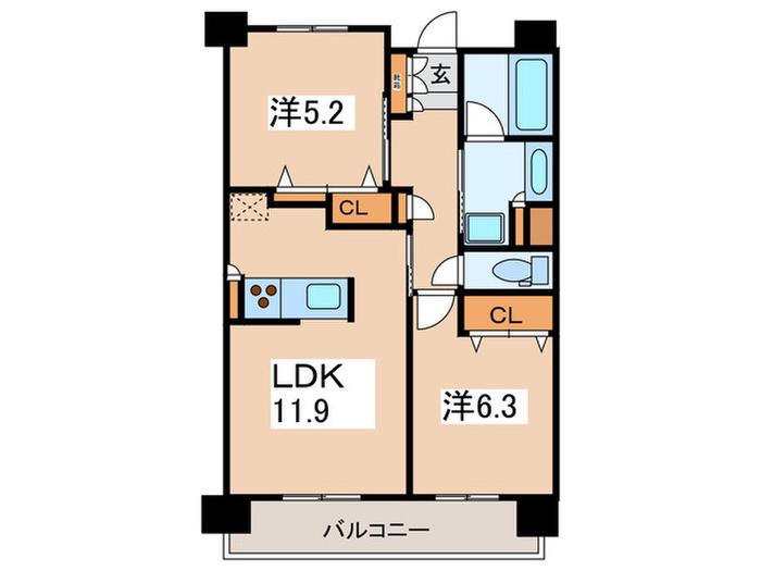グラディート町田(2LDK/13階)の間取り写真
