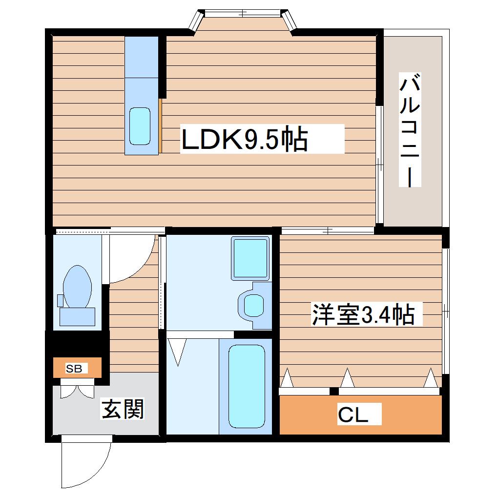 シャトルクレスト向山(1LDK/1階)の間取り写真