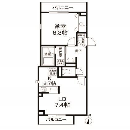 エムハウス(1LDK/1階)の間取り写真