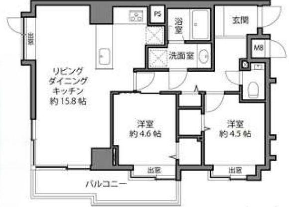 ウィン麻布十番(2LDK/2階)の間取り写真