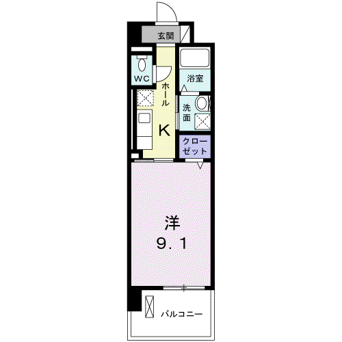 セントラルヒルズ昭和町(1K/9階)の間取り写真