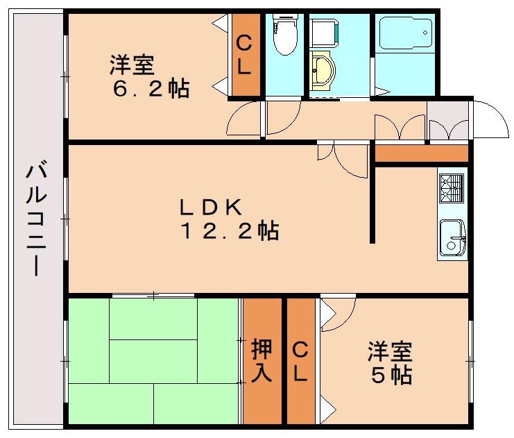グリーンビュー立岩 II(3LDK/3階)の間取り写真