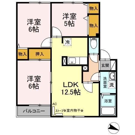 ハイセレールはまなす(3LDK/1階)の間取り写真