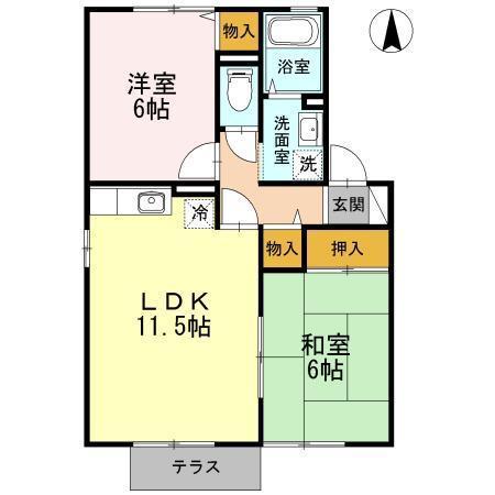 パークハイム三浦(2LDK/1階)の間取り写真