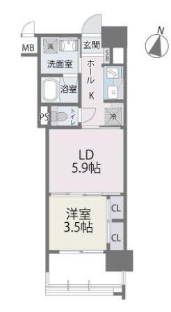 RJRプレシア百年橋(1LDK/5階)の間取り写真