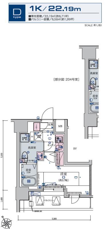 リヴシティ横濱新川町弐番館(1K/2階)の間取り写真