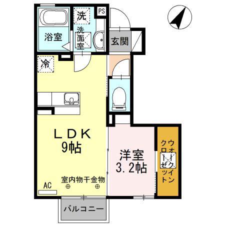 グレイスアベニュー緑ヶ丘 A棟(1LDK/1階)の間取り写真