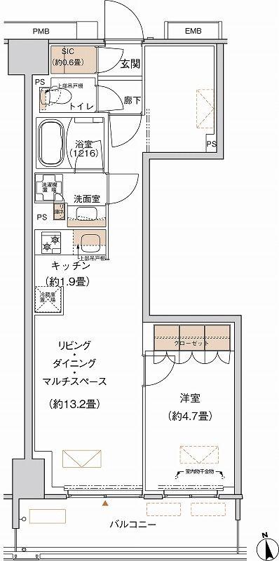 プライムネクサス大森北(1LDK/5階)の間取り写真